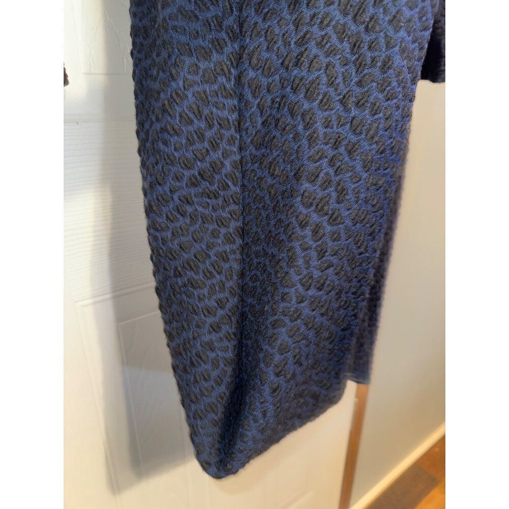 Samuel Dong Black and Navy Cheetah‎ Print Collared Dbl Zipper Coat Dress SZ Lg - Picture 13 of 16